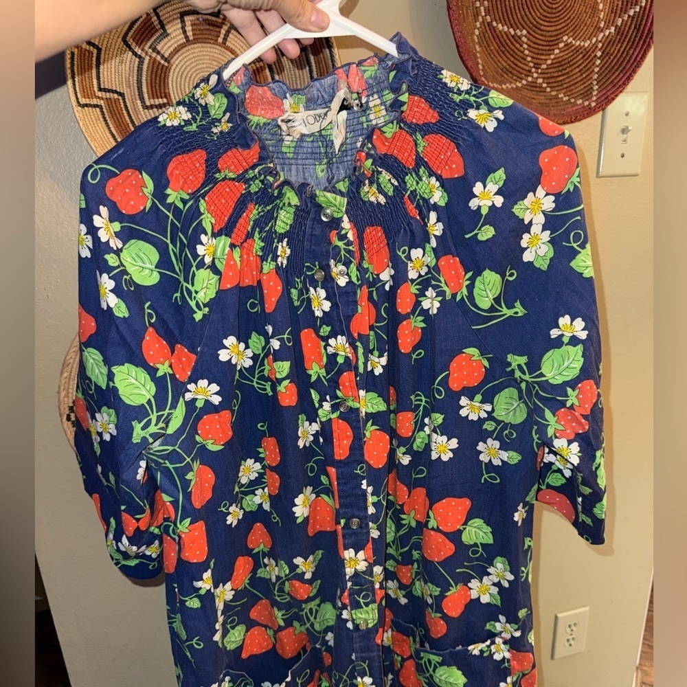 Vintage MuMu Mrs Roper Romp Robe Strawberries  Snap Closure - Flaw - Picture 4 of 10